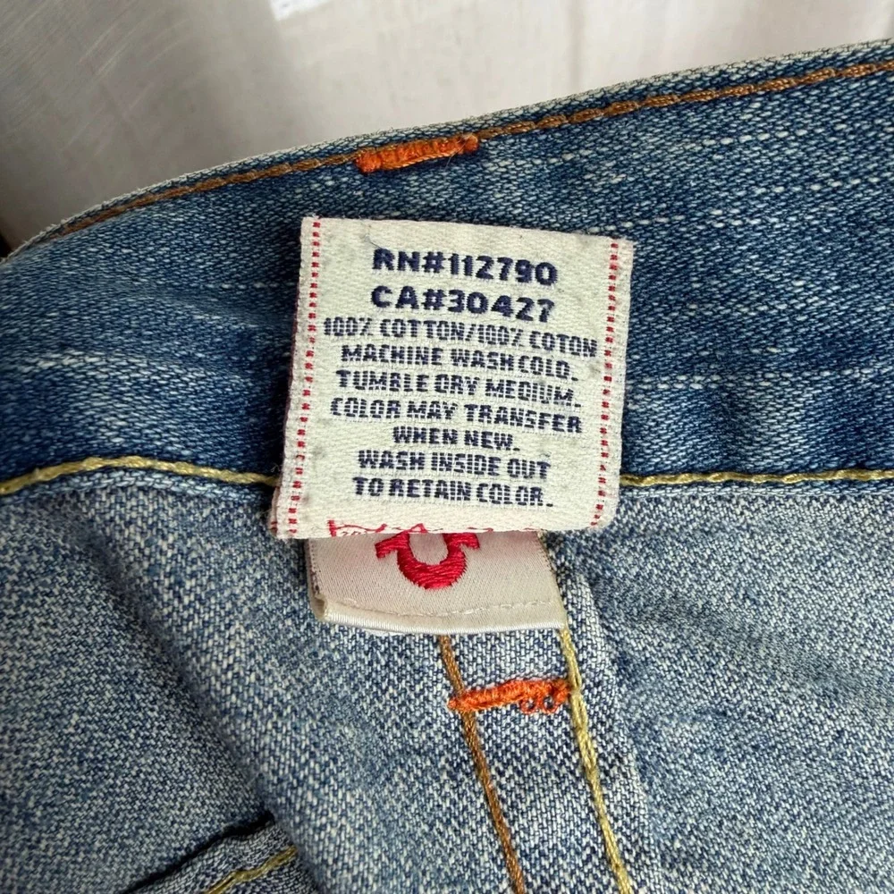 Y2K Vintage True Religion Joey Samurai Graphic Jeans Blue Distressed  Mens 40x30